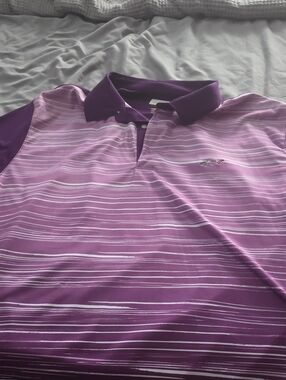 Greg Norman Collection Men's Purple Striped Polo Shirt - Casual Performance